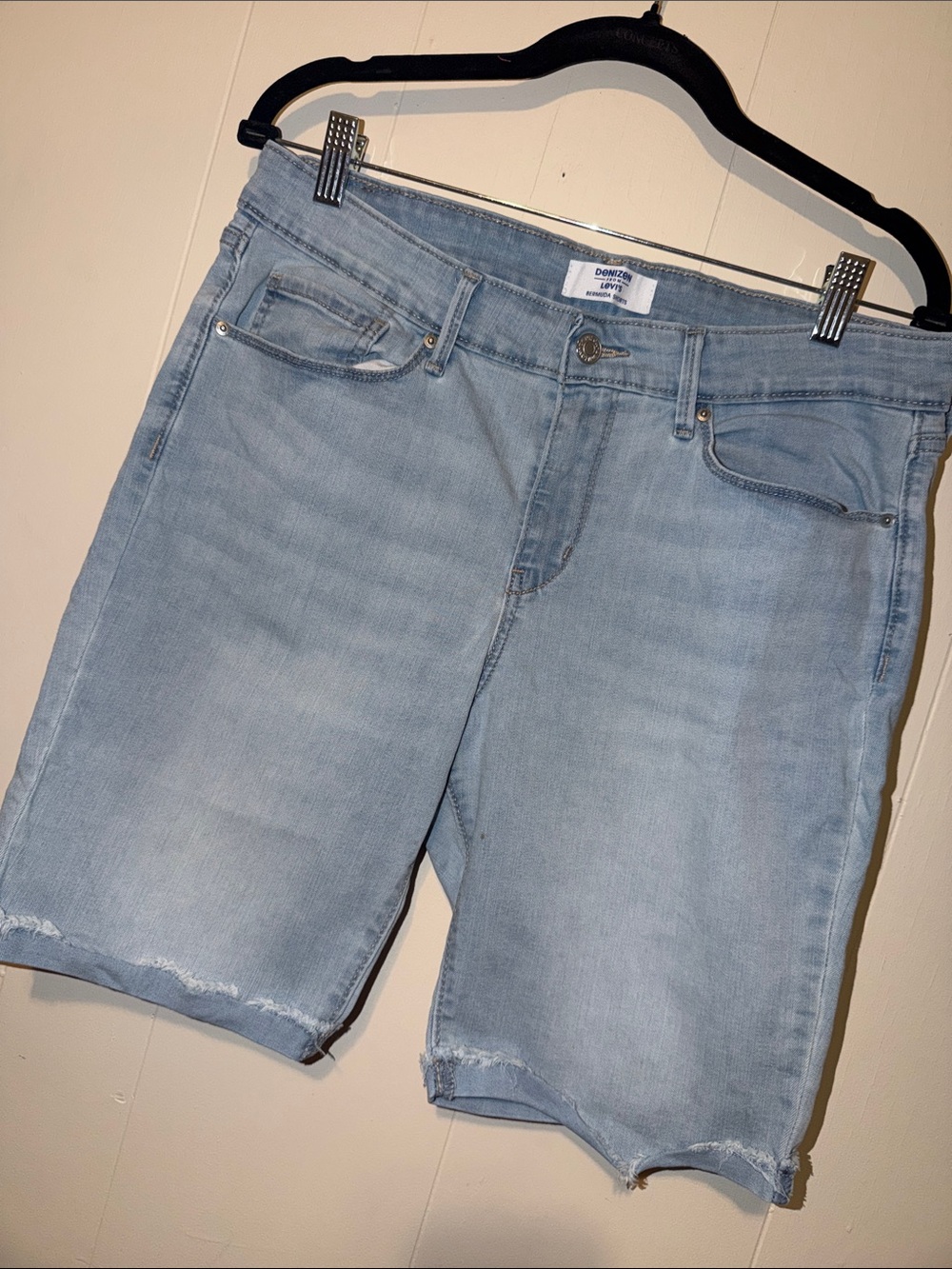 Levi's Light Blue Denim Bermuda Shorts with Frayed Hem